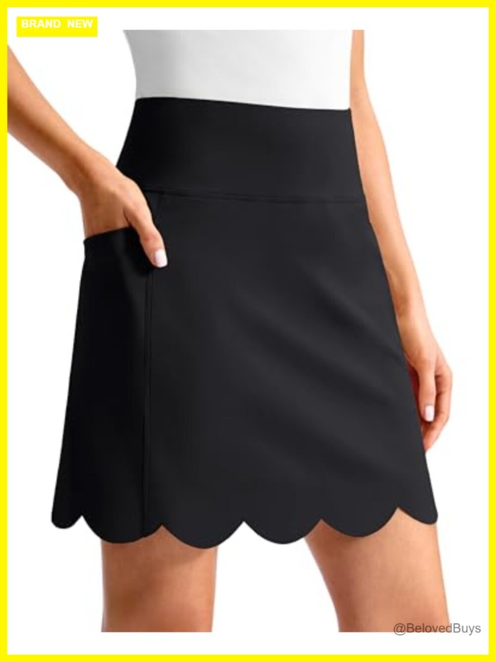 18" Skort with Scalloped Hem High Waisted Built-in Shorts Golf Tennis
